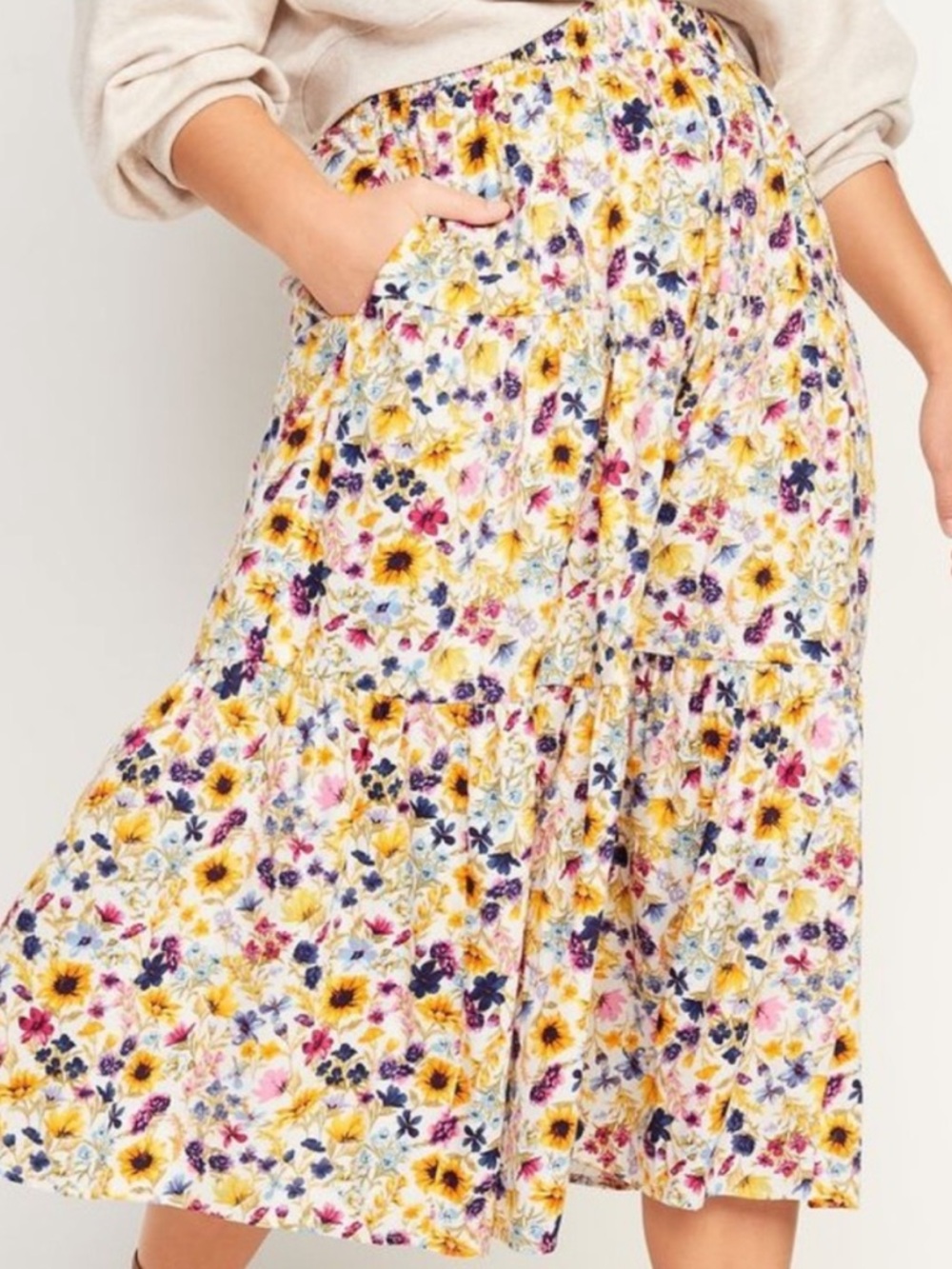 Old Navy Yellow Floral Midi Skirt Size M